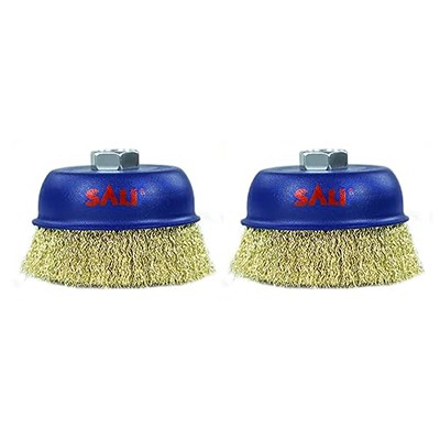 SALI Pacote com 2 escovas de arame tipo copo, escovas grossas de 4 polegadas com crimpagem para esmerilhadeiras, com eixo de 5/8-11 polegadas para limpeza pesada de ferrugem, remoção e abrasivos, para esmerilhadeira angular